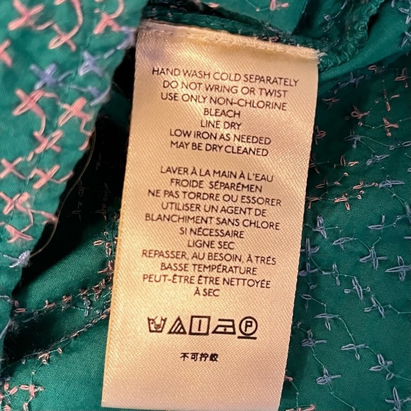 Anthropologie Maeve Ruffled Button Down Green Blouse with Embroidery Size XS - Picture 15 of 16